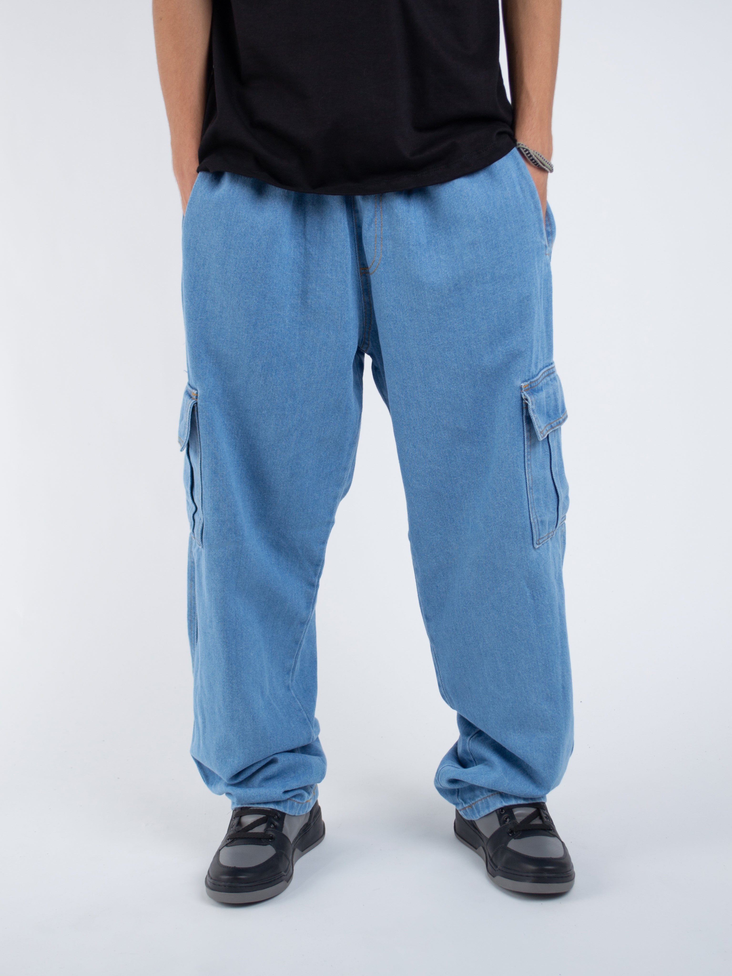 Calça Jeans Cargo Basic Azul