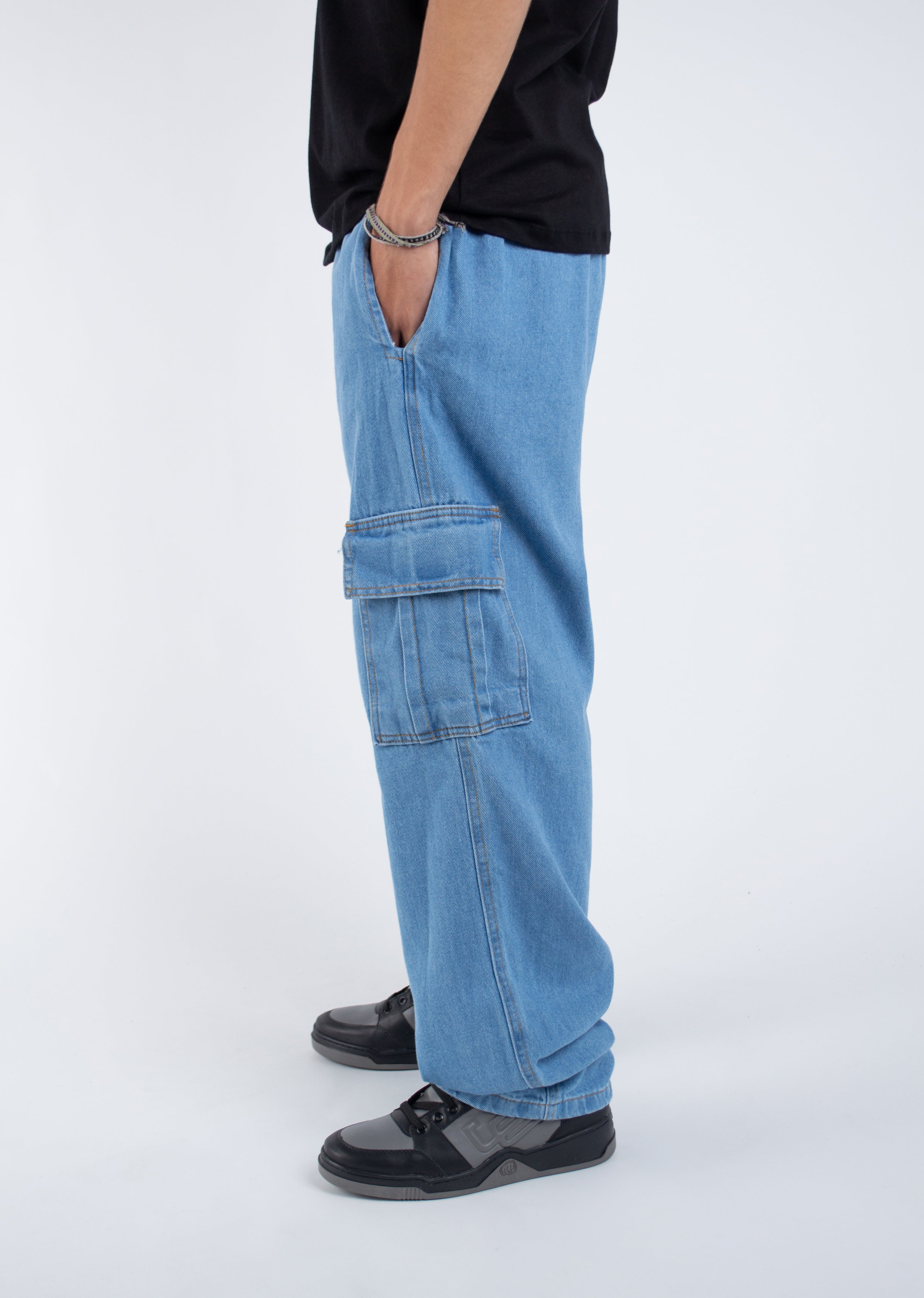 Calça Jeans Cargo Basic Azul