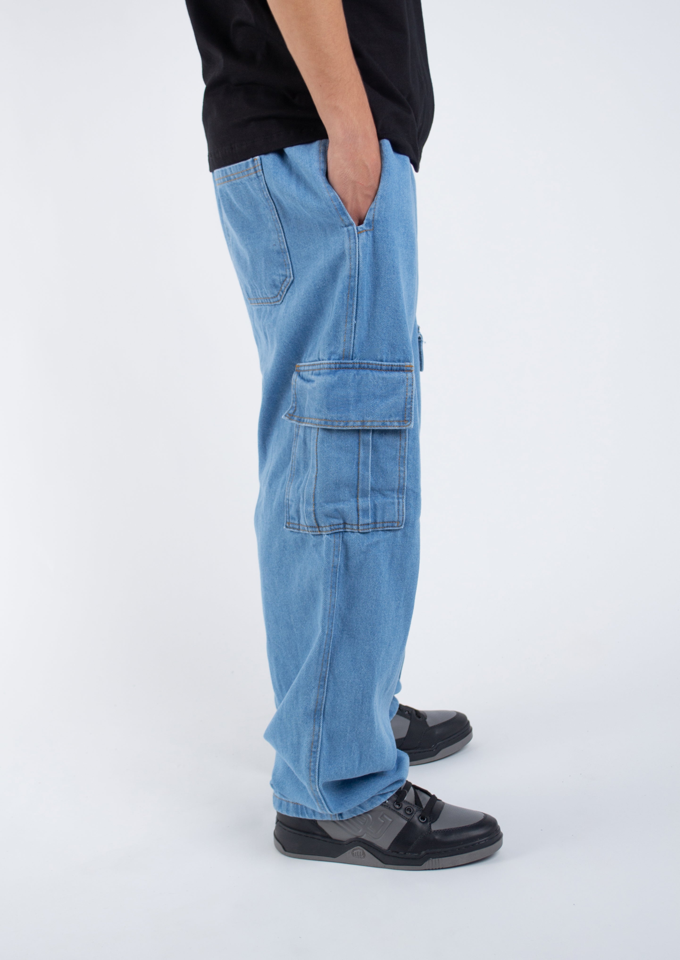 Calça Jeans Cargo Basic Azul