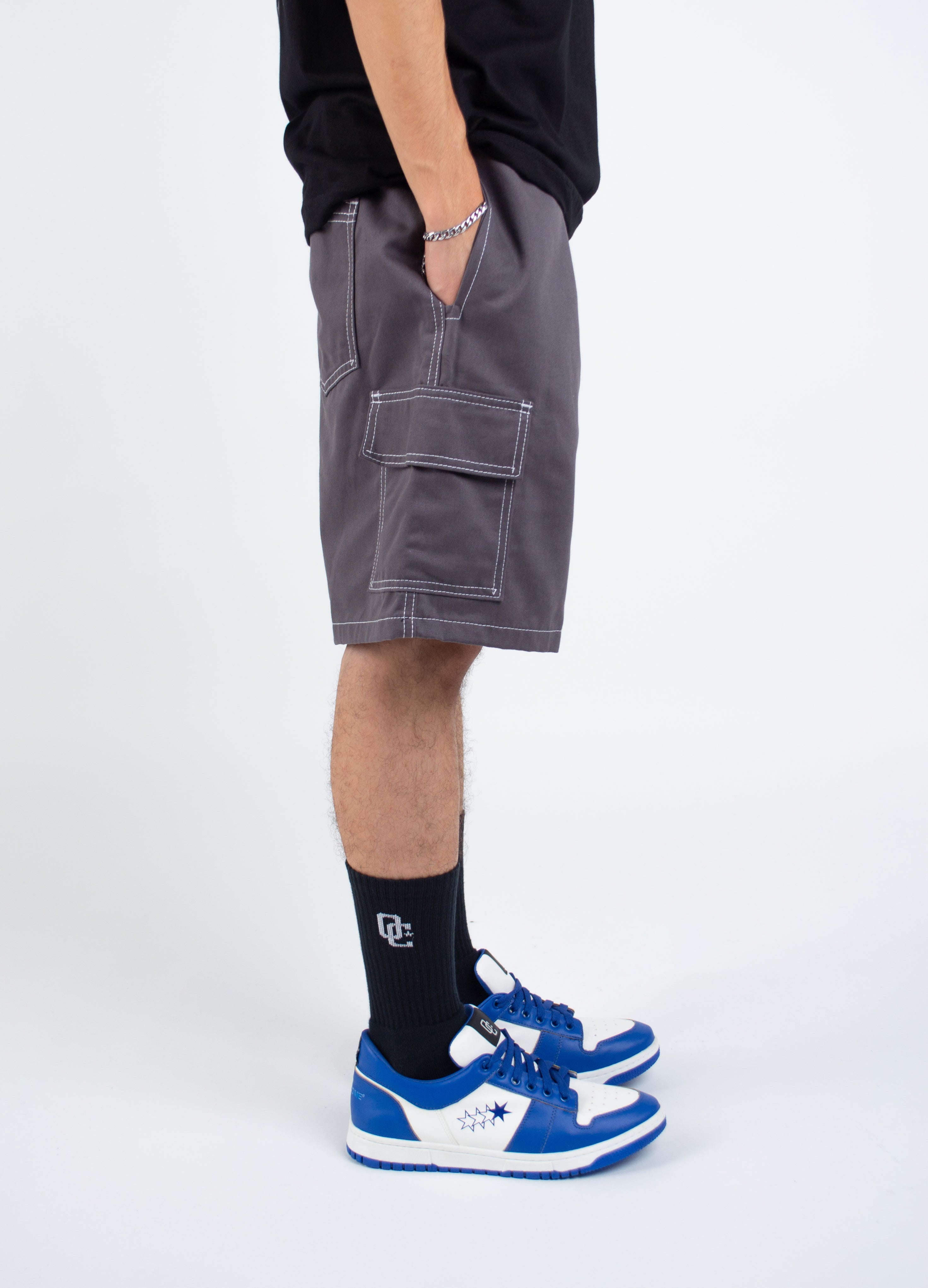 Bermuda Cargo Stroke Line Cinza Chumbo