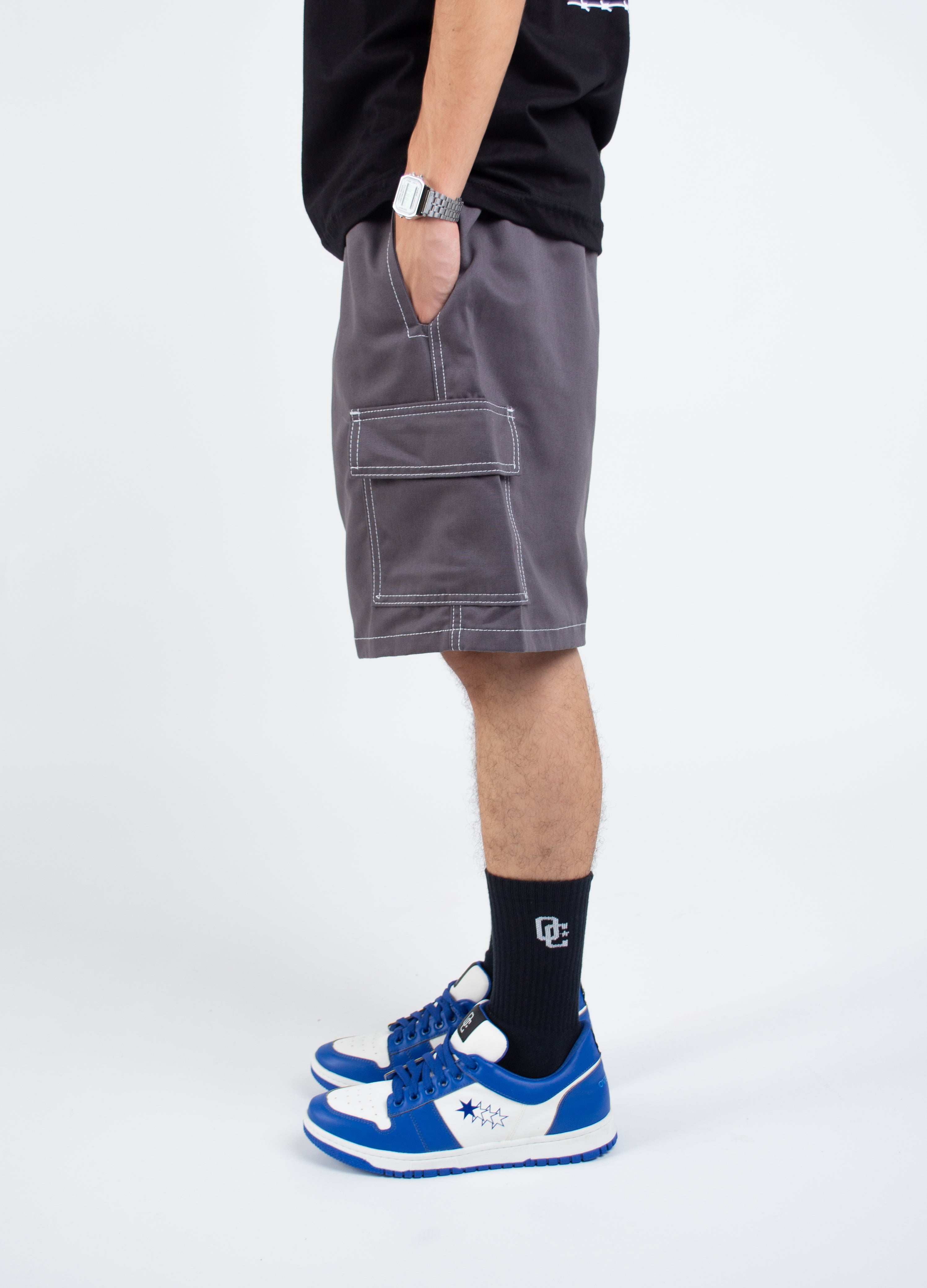 Bermuda Cargo Stroke Line Cinza Chumbo