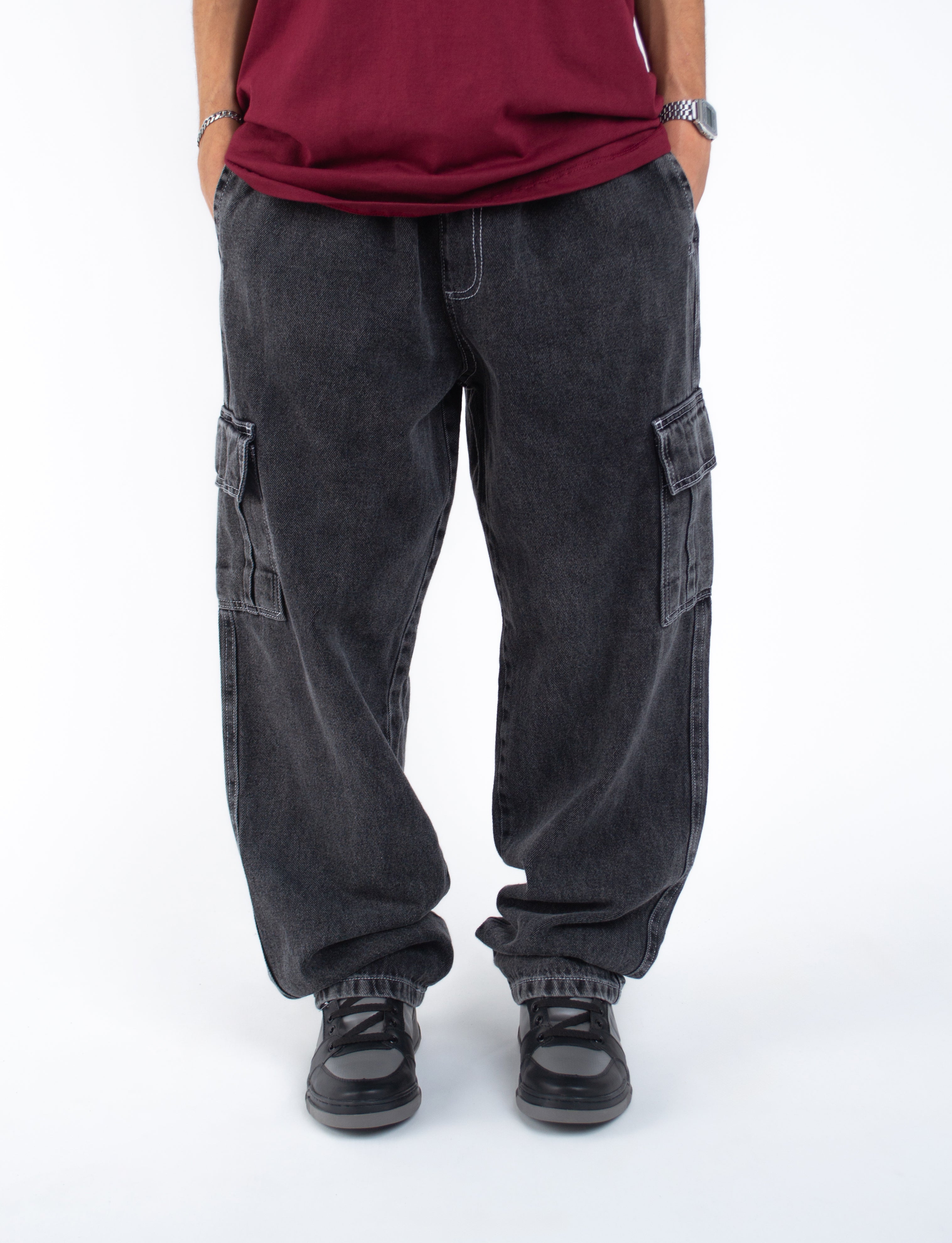 Calça Jeans Cargo Basic Black