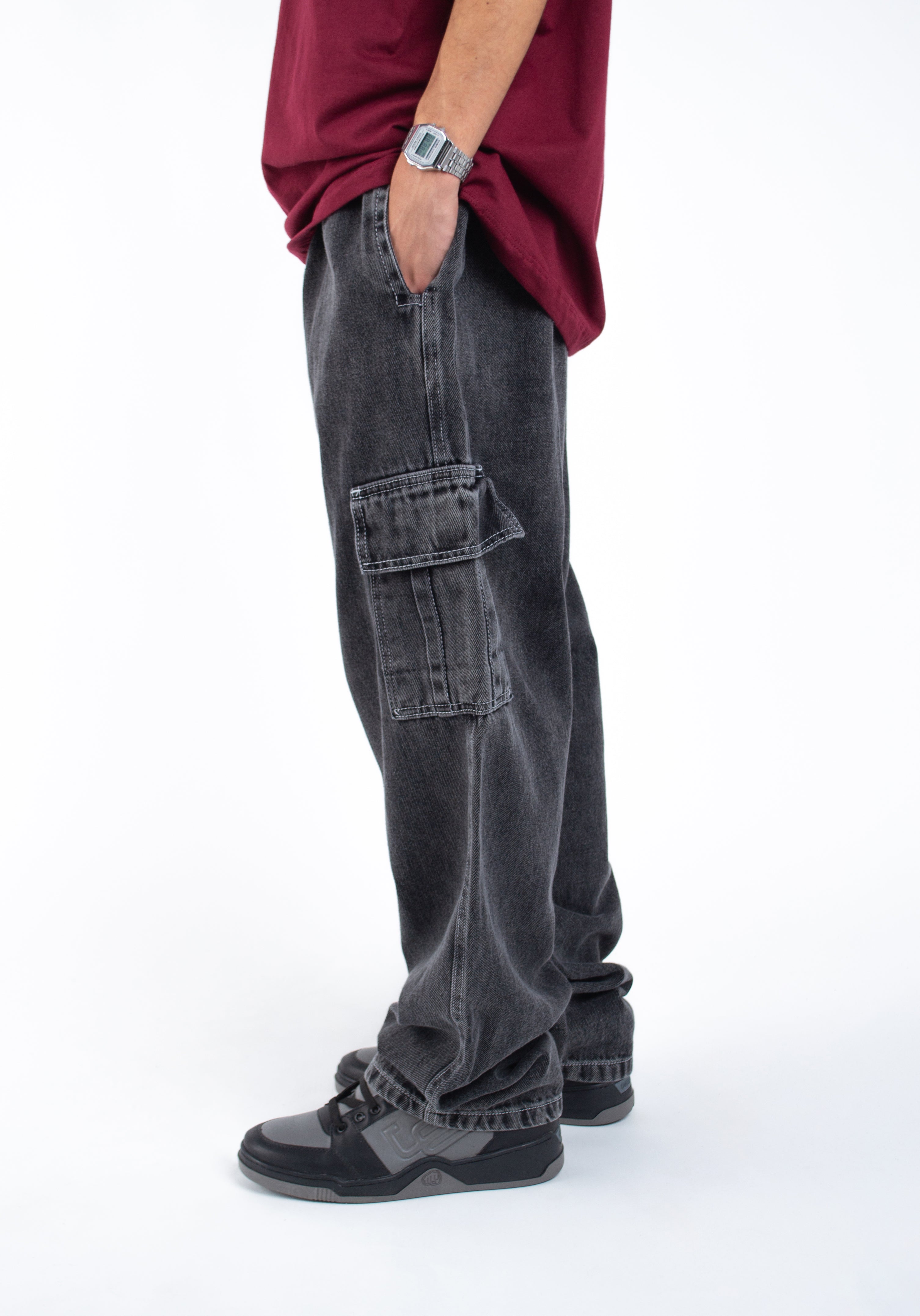 Calça Jeans Cargo Basic Black