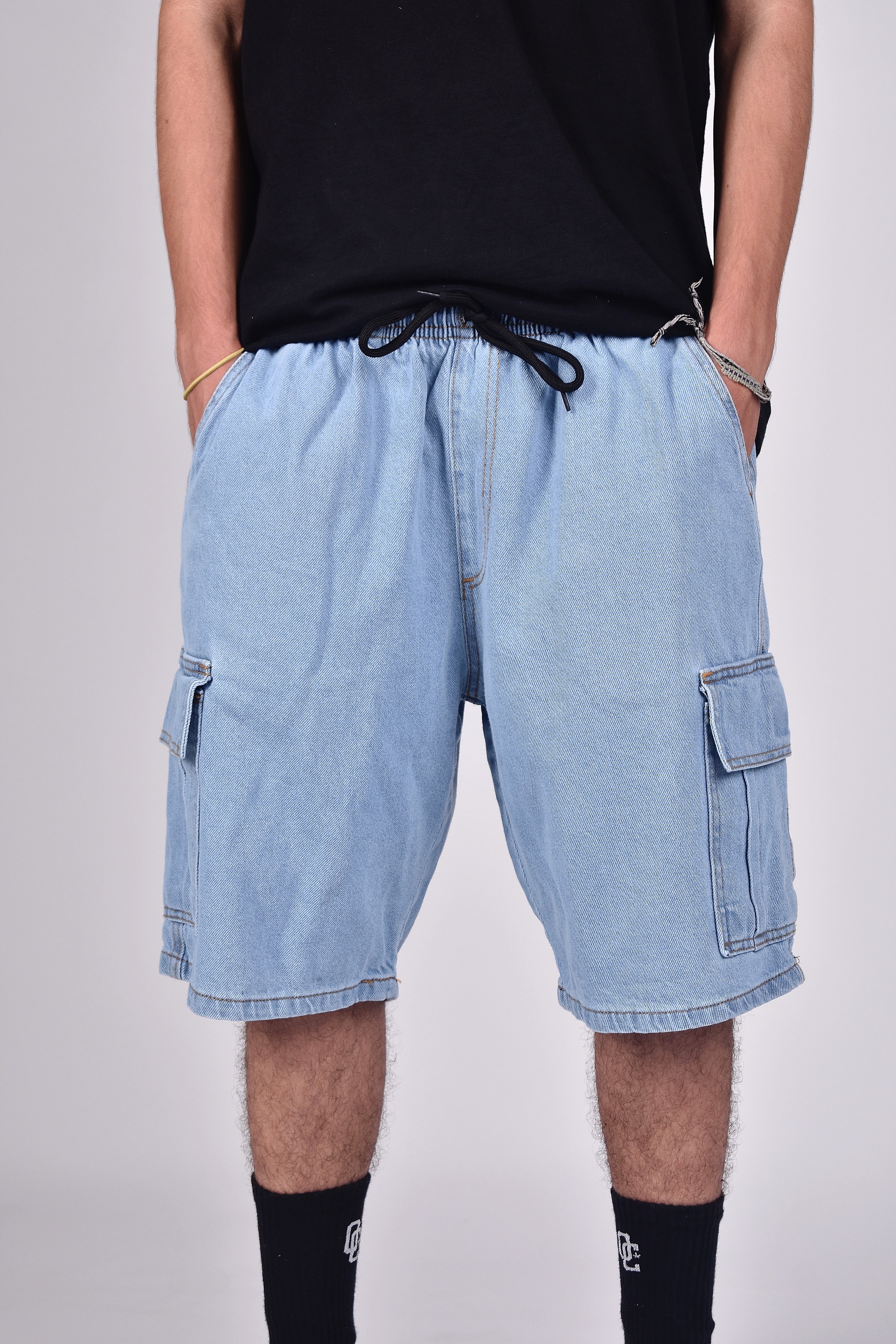 Bermuda Jeans Cargo Basic Azul Clara